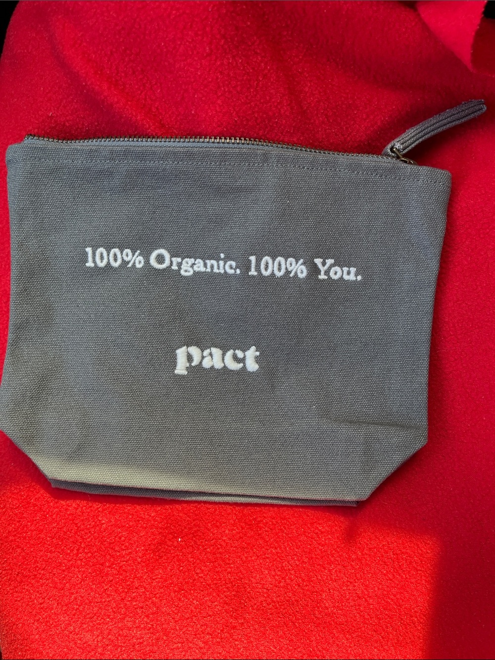 Pact Gray Organic Canvas Zip Pouch with White Logo